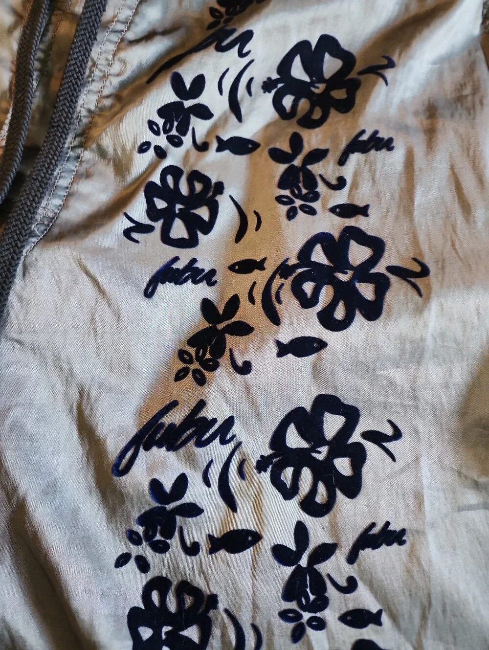Y2k FUBU Gray Swim Board Shorts Navy Floral Print Velvet Velour Burnout Mens 36